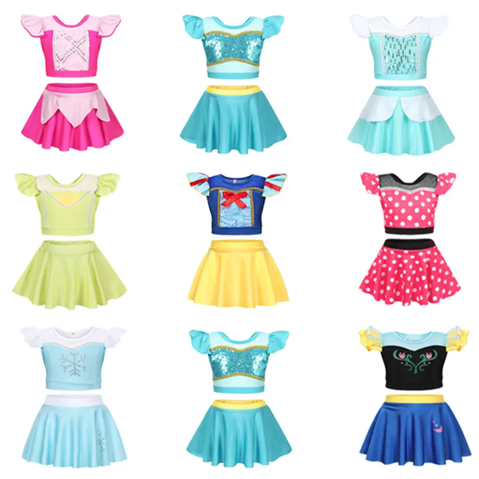 

Детская одинаковая деталь Новинка 2023, детский купальник на день рождения, летний купальный костюм для девочек в стиле Эльзы, Анны, Рапунцель, Белль