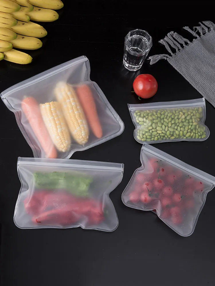 

Silicone Food Storage Bag Reusable Stand Up Zip Shut Leakproof Containers Fresh Bag Food Storage Ziplock Bag Kitchen Fresh Wrap