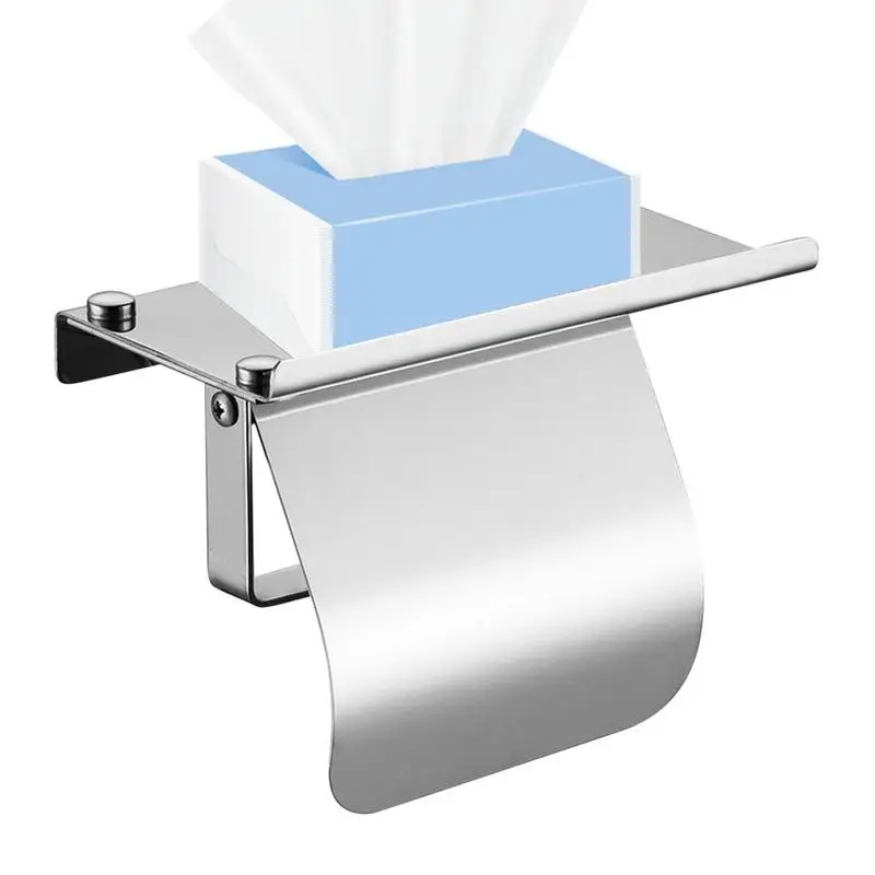 

Toilet Paper Holder Self Adhesive Stainless Steel Toilet Paper Roll Holder With Phone Shelf Rustproof Toilet Paper Roll Holder