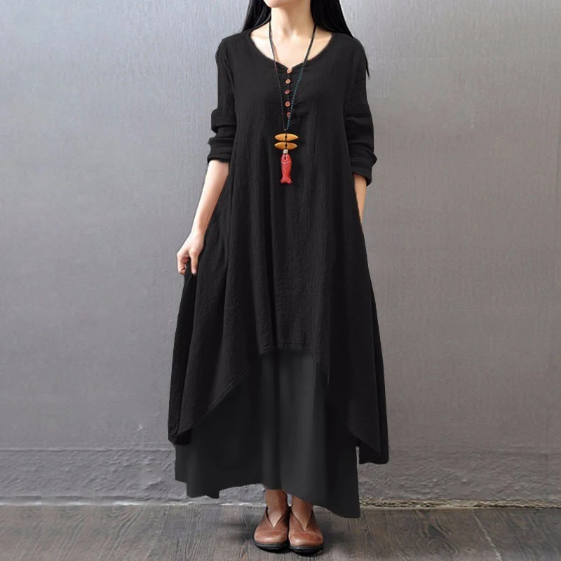 Этническая 5XL плюс размер с длинным рукавом осеннее платье женское v-образным