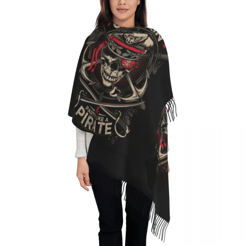 

Lady Large Work Like A Captain Party Like A Pirate Scarves Women Winter Fall Warm Tassel Shawl Wraps Nautical Skull Sailor Scarf