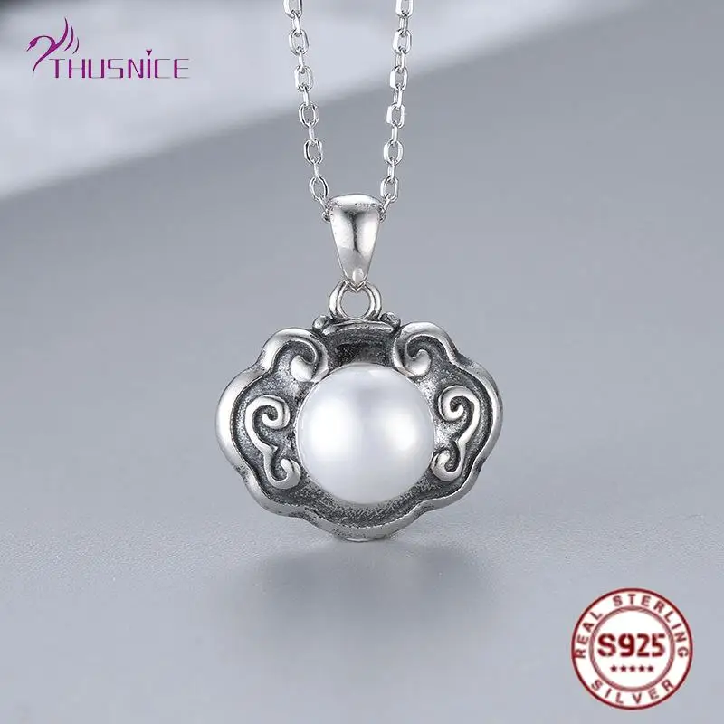 

Thusnice 100% 925 Sterling Silver Necklaces Vintage Pearl Pendant Necklace For Women Party Silver 925 Fine Jewelry Gifts