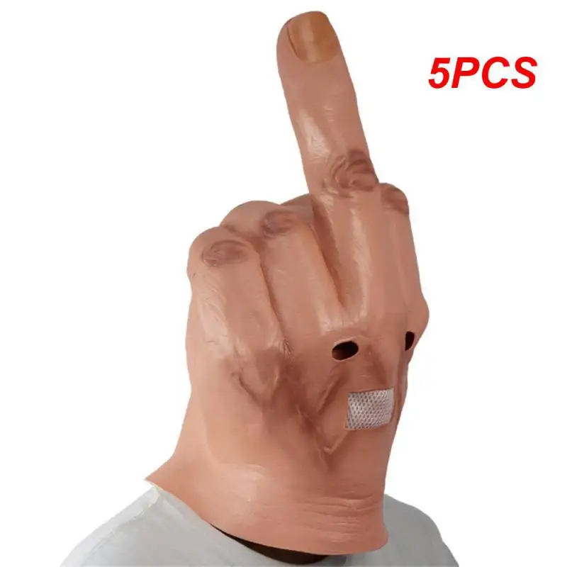 

5PCS New Cosplay Spoof Headgear Props Creative Personality Despises Vertical Middle Finger Latex Mask Halloween Creepy Fingers