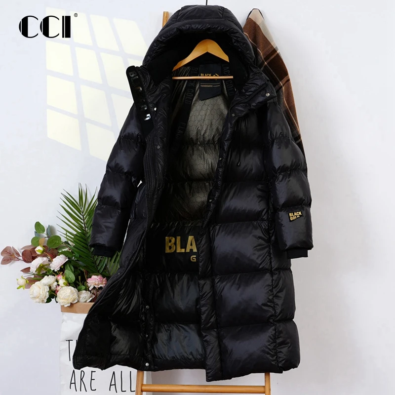 

CCI Women White Duck Down Long Jacket with Hood Casual Over Size Winter Warm Loose Thick Windbreaker Outwear YJ140C