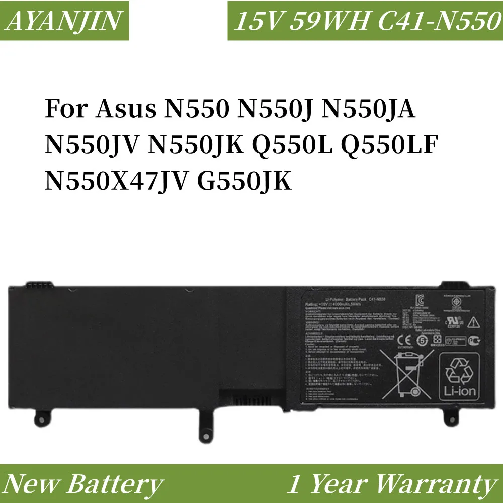 

15V 59WH/4000mAh C41-N550 Laptop Battery For ASUS N550 N550J N550JA N550JV N550JK N550X47JV Q550L Q550LF G550JK ROG G550 Series