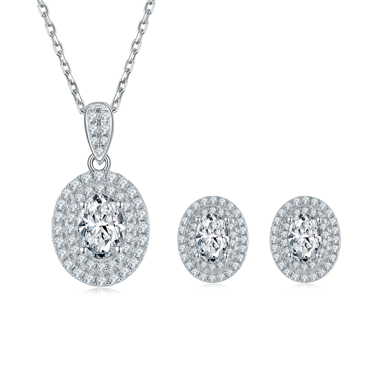 

SGARIT Jewelry Women Fashion Jewelry Set S925 Silver GRA Certified Oval Cut VVS1D Moissanite Diamond Earrings and Necklace