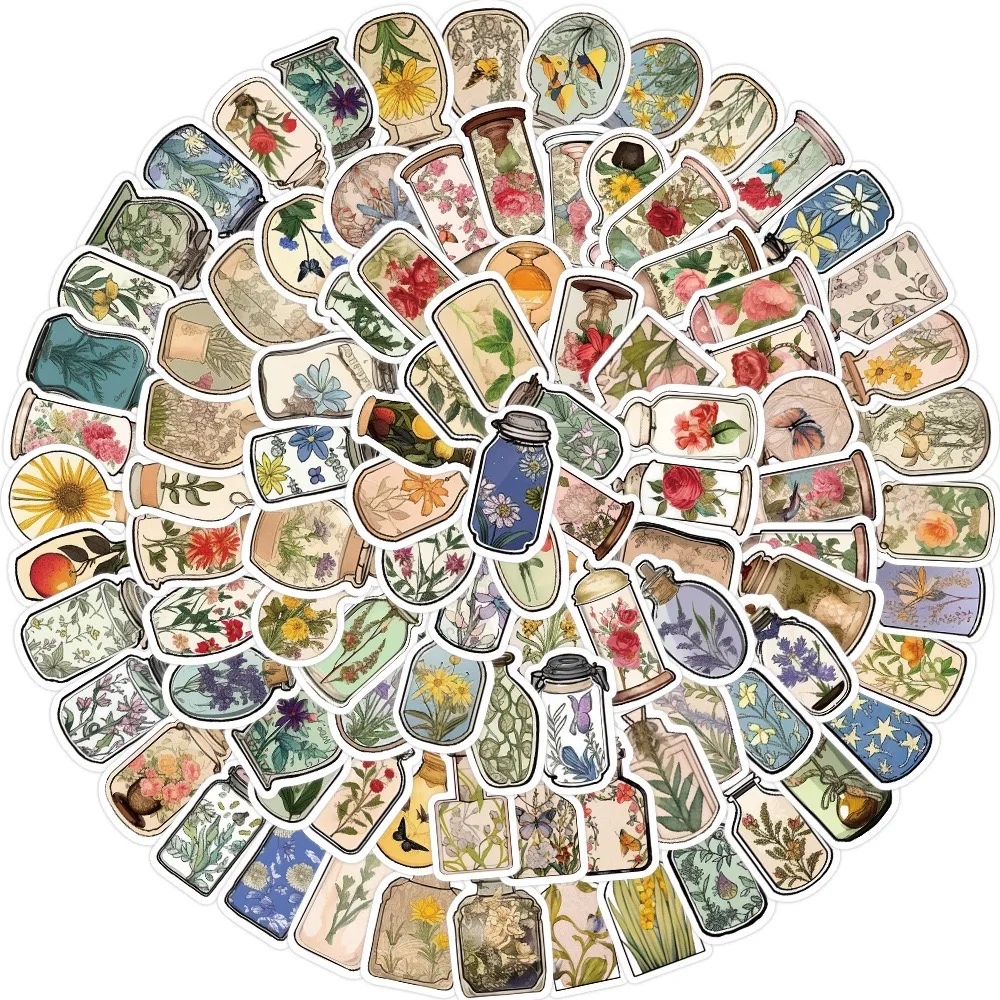 

10/30/50/100pcs Vintage Flower Bottle Cartoon Stickers Decals Kids Classic Toy Laptop Phone Scrapbook Diary Decoration Sticker