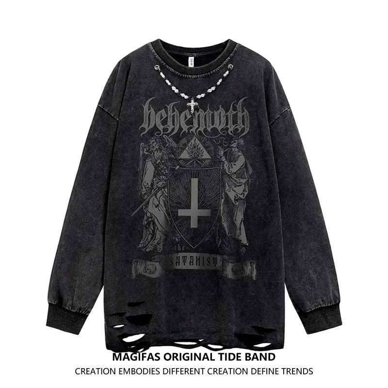 

Gothic Punk High Street Hiphop Long Sleeved T-shirt Men's And Women's Fashion Hip-hop Dark Autumn Sweatshirt Loose Top