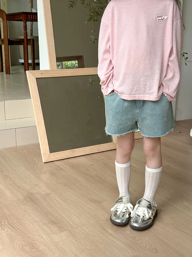 Новинка лета 2024 модные детские брюки длинные горячие корейские джинсовые шорты