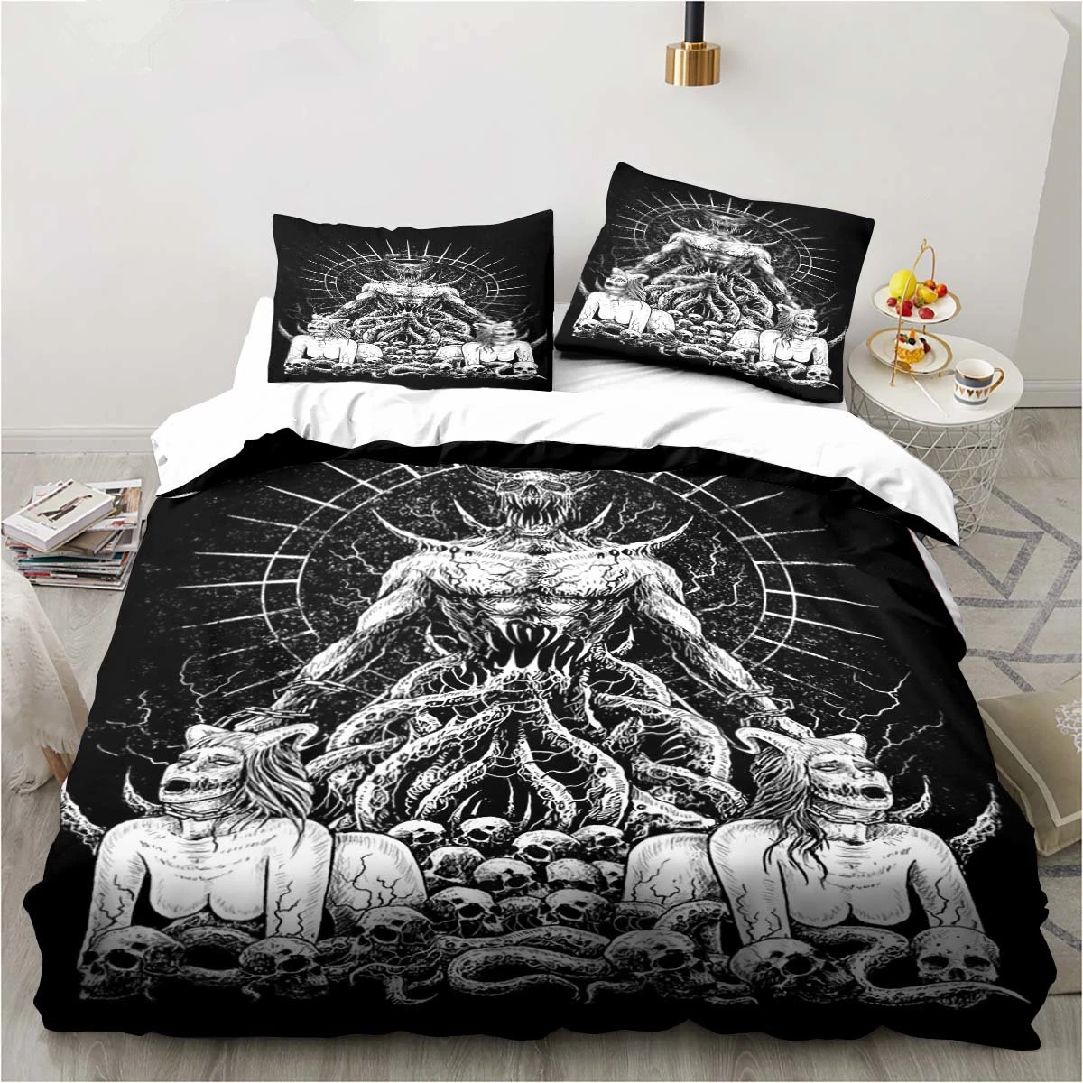 

Baphomet Satan Demon Evil Duvet Cover Set Horror Evil Monster Bedding Set Full King Size Comforter Cover Christmas Navidad Gift