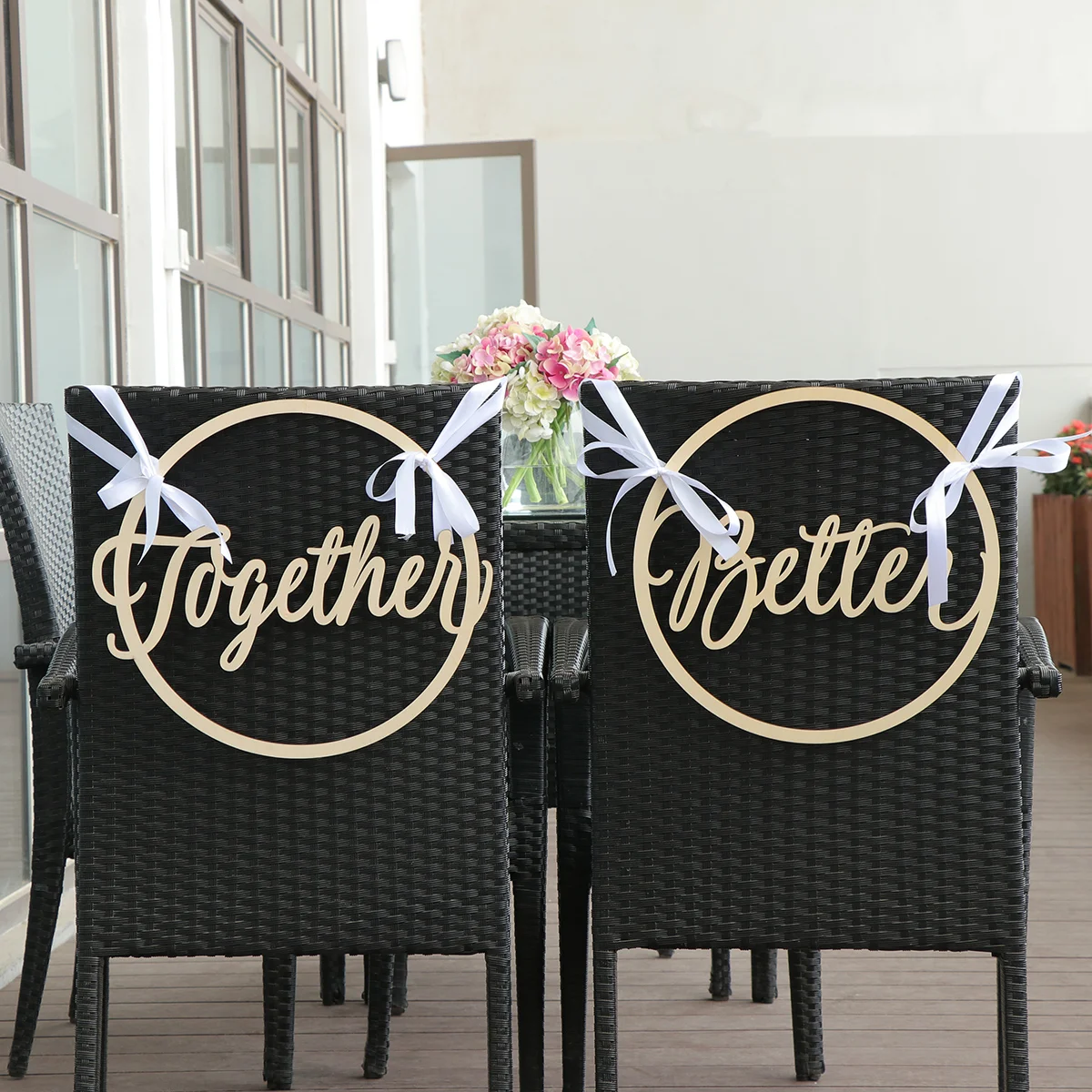 

2pcs Round Wedding Chair Signs Wooden Better Together for Bride and Groom Wedding Chairs Hanging Craft