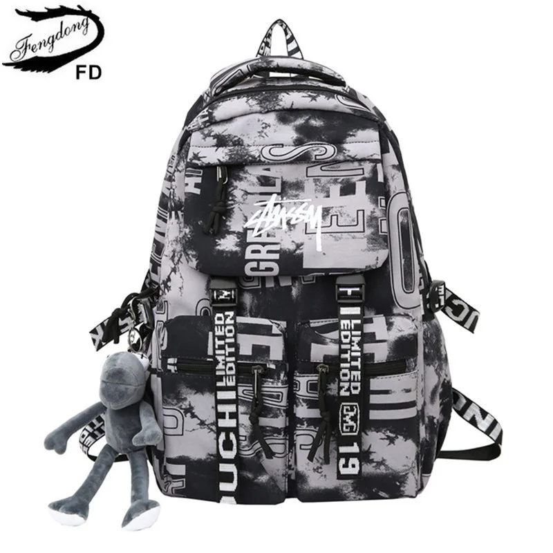 

Мужской школьный или дорожный рюкзак Fengdong, серый или черный Водонепроницаемый школьный или дорожный рюкзак для мальчиков-подростков, осень