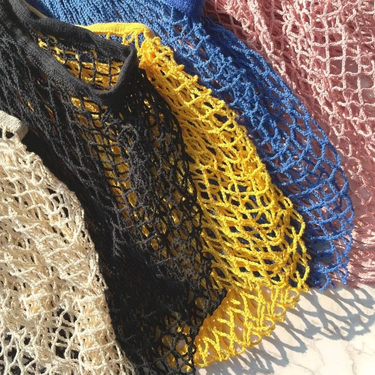 

Portable Reusable Grocery Bags Fruit Vegetable Bag Washable Cotton Mesh String Organic Organizer Handbag Short Handle Net Tote