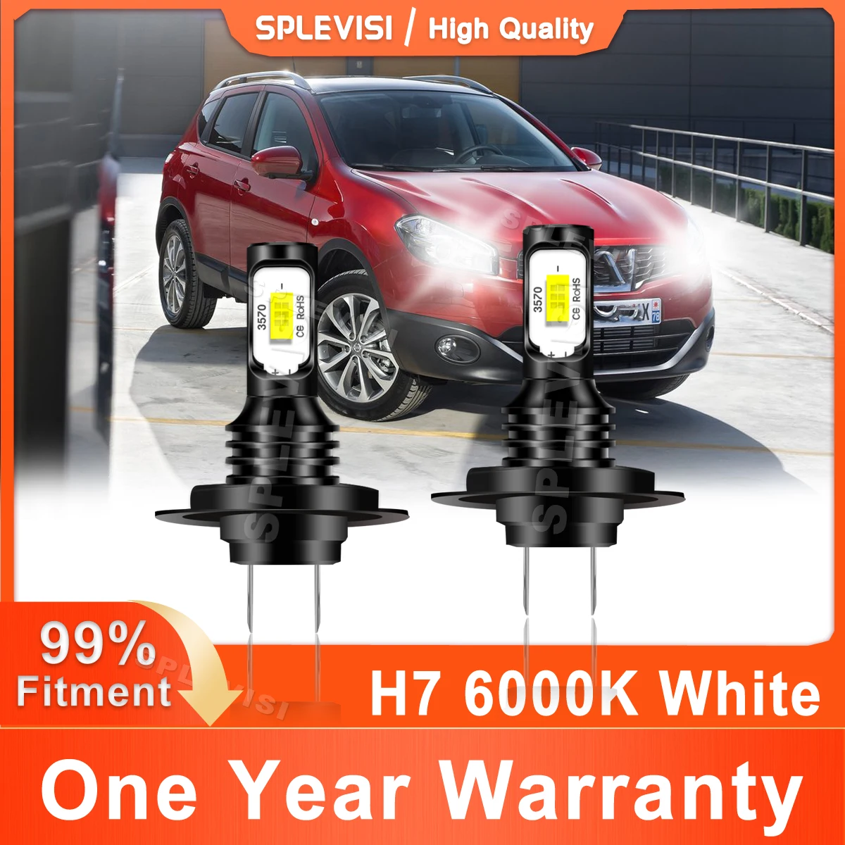 

SPLEVISI Car Light 2x H7 LED Headlight High/Low Beam 6000K White 8000LM 70W For Nissan Qashqai 2007 2008 2009 2010 2011 2012