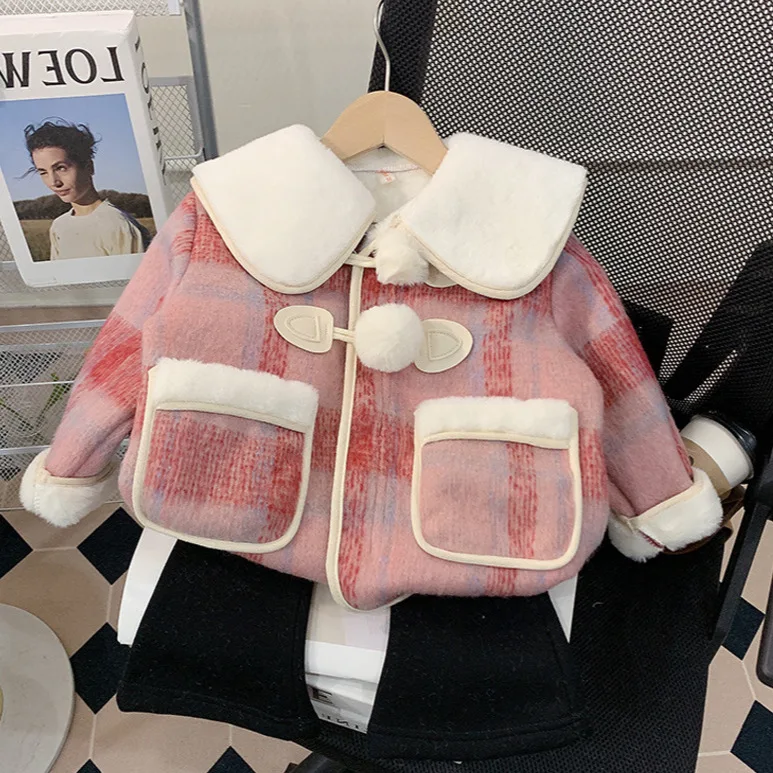 Детское осенне-зимнее бархатное пальто для девочек с отложным воротником в