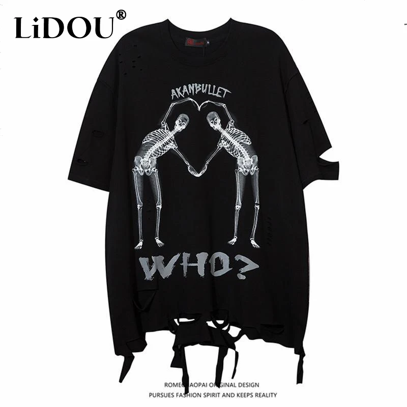 Женская футболка с коротким рукавом свободная принтом черепа в уличном стиле Y2K