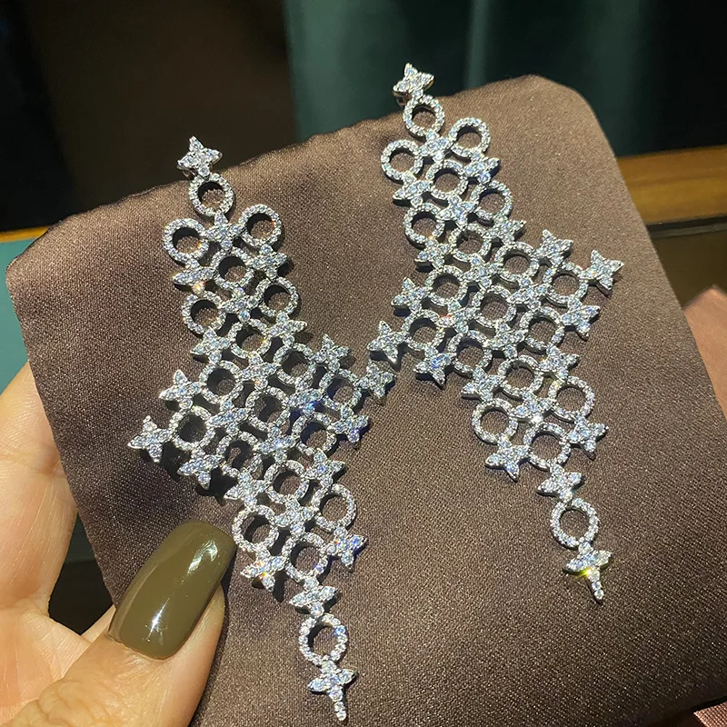 

Роскошные серьги со снежинкой, звездой, кругами, модное свадебное платье невесты, блестящее банкетное ювелирное изделие