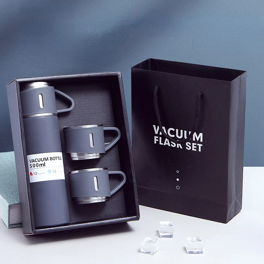 With Cups Vacuum Flask Set Vacuum Insulated Wide Mouth Bottl
