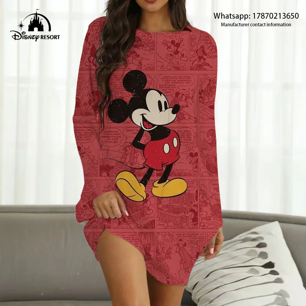 

Women's T-Shirt Disney Mickey Mouse Print Dress Fall Round Neck Fashion Casual Modern 2022 Sexy Leopard Dress