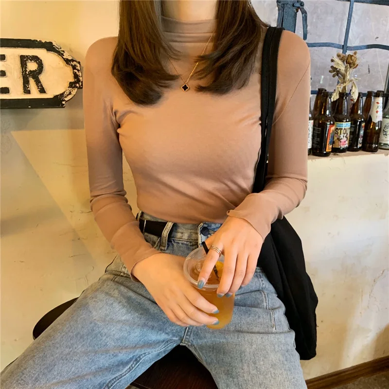 

Женский свитер, новая осенне-зимняя блузка с длинными рукавами и узким низом, свитер с высоким воротником