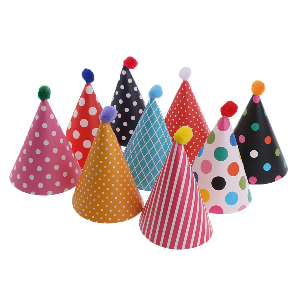 

11pcs Cake Birthday Party Cone Hats with Pom Poms