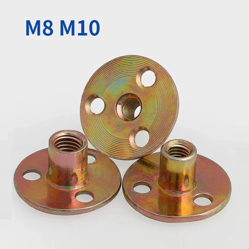 

1/2/5/10pcs M8 M10 Iron Plate Nut Furniture Plywood On Lock Nut Sofa Foot Lock Galvanized Three-hole Nut