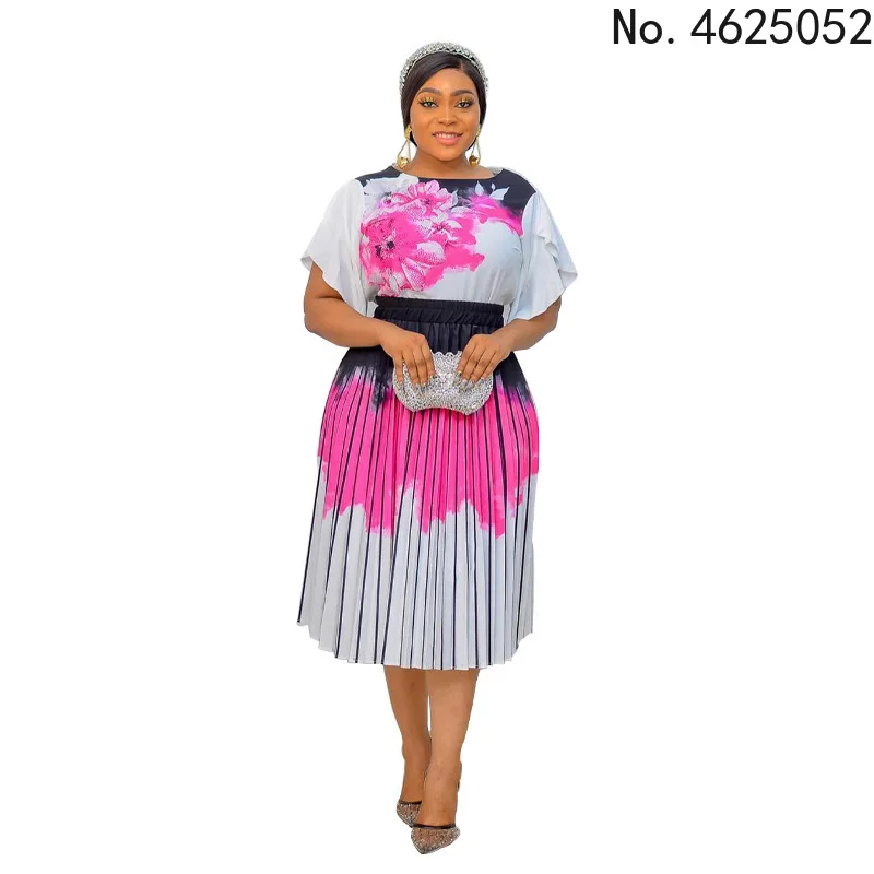 

Лето 2022, модное Стильное Африканское женское платье с коротким рукавом и принтом из полиэстера, платье с круглым вырезом, африканские плать...