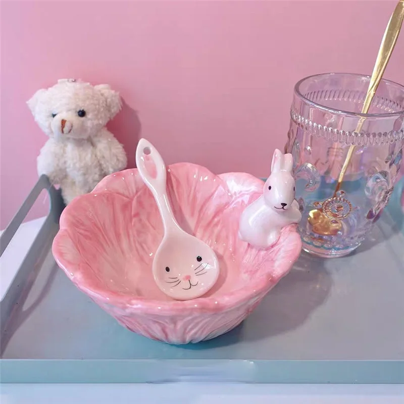 

Cartoon Rabbit Salad Bowl Lovely Bubble Basin Single Ceramic Large Bowl Home Cooked Dishes Dishes Kitchen Supplies