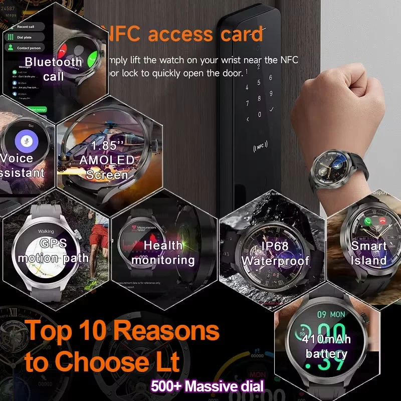 Смарт-часы мужские для спорта на открытом воздухе с GPS и экраном AMOLED 1 85 дюйма