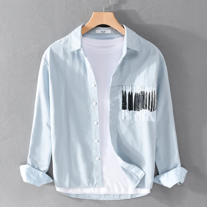 

New Arrival Long Sleeve Simple Patchwork Casual Cotton Shirt Men Brand Trend Comfortable Top Clothes Chemise Homme Drop Shipping