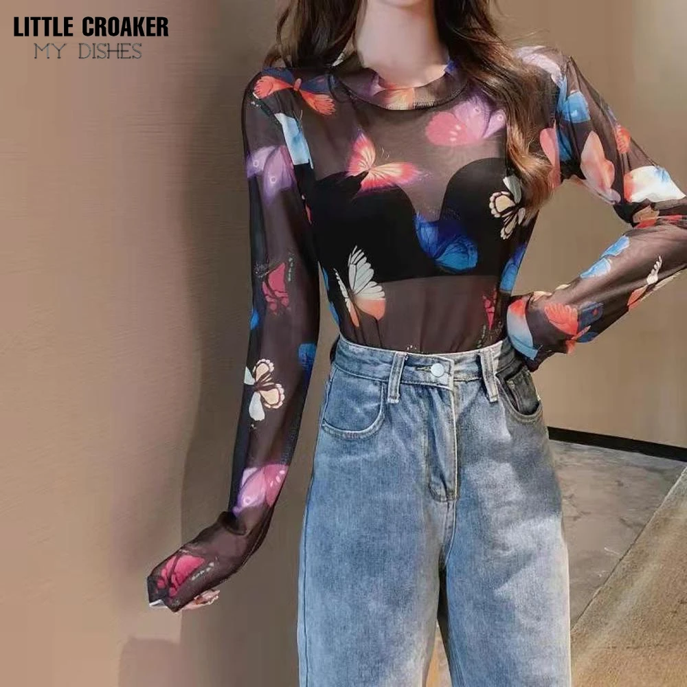 

Butterflies Pink Black White Long Sleeve T Shirt Women Tshirt Aesthetic Clothes Tee Shirt Modal Tight Ladies Tops Summer Fashion