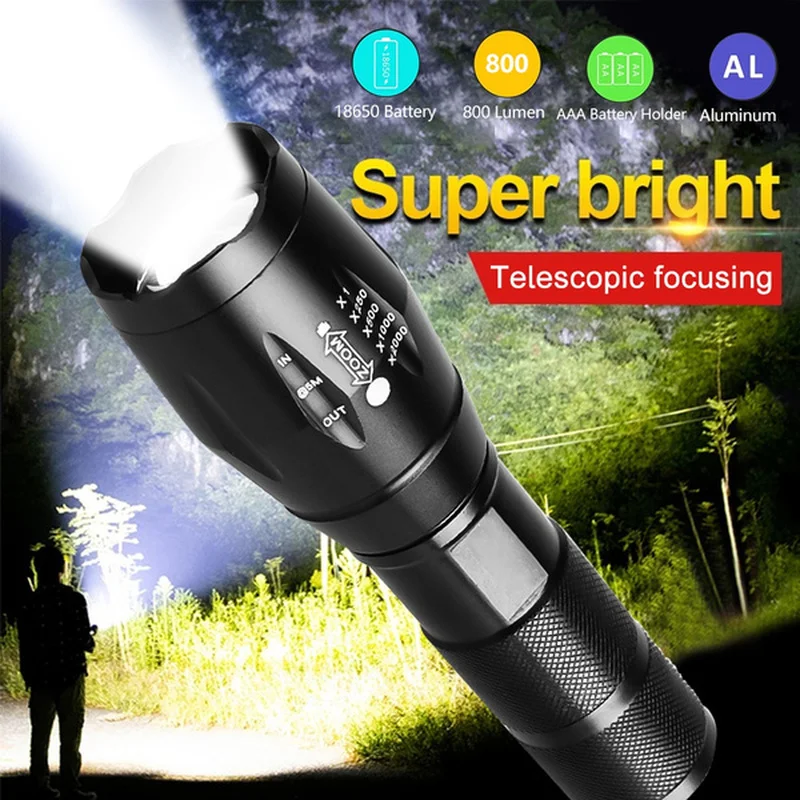 

T6 Tactical LED Flashlight Outdoor Powerful Super Bright Aluminum Alloy Torch USB Rechargeable Waterproof Shockproof Camping