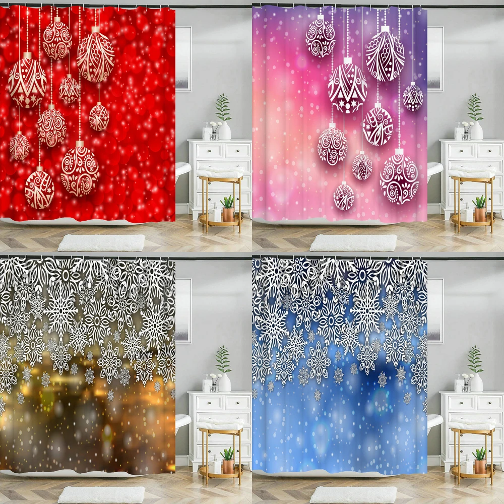 

Christmas Shower Curtains Christmas Snowflake Landscape Polyester Fabric Bathroom Curtains Home Christmas Decoration Curtains
