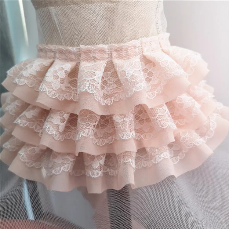Кружевная шифоновая юбка многослойная сетчатая кружевная ткань на подоле