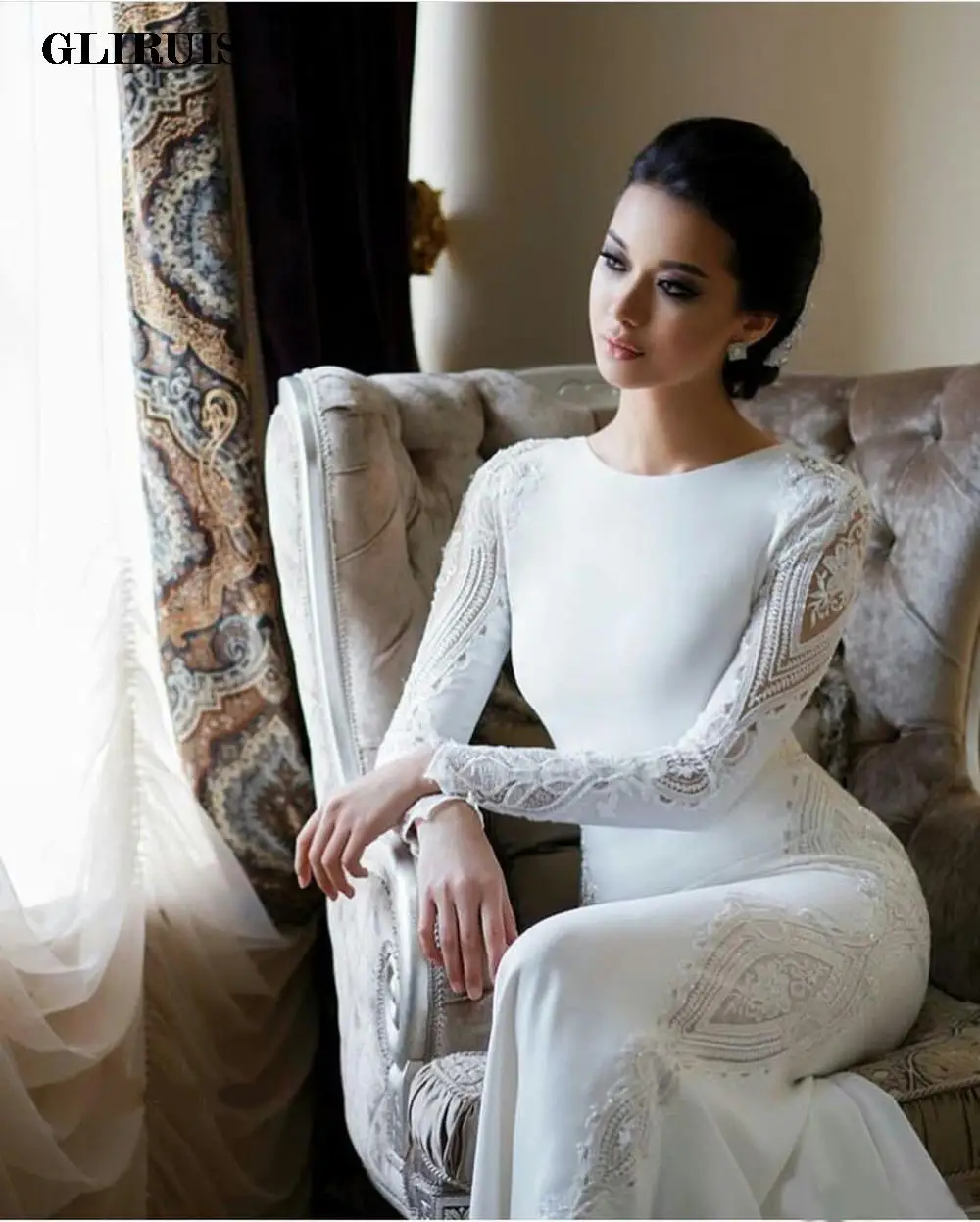 Elegant Mermaid Wedding Dresses Long Sleeves Lace Appliqued Beaded Brush Train Bridal Gowns Floor-Length Vintage Plain Dress 3 Elegant Mermaid Wedding Dresses Long Sleeves Lace Appliqued Beaded Brush Train Bridal Gowns Floor-Length Vintage Plain Dress 3