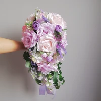 whitney wedding collection w211 baby pink with purple roses flowers cascading bridal bouquet hand bouquet de mariage rose