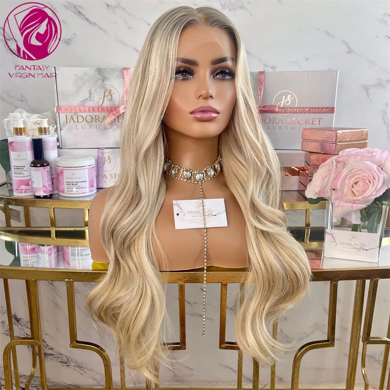 Natural Human Hair Wigs promotion Sale Wavy Full Lace Wig for Women Icy Platinum Blonde 13x6 Lace Frontal Wig Glueless 150% HD