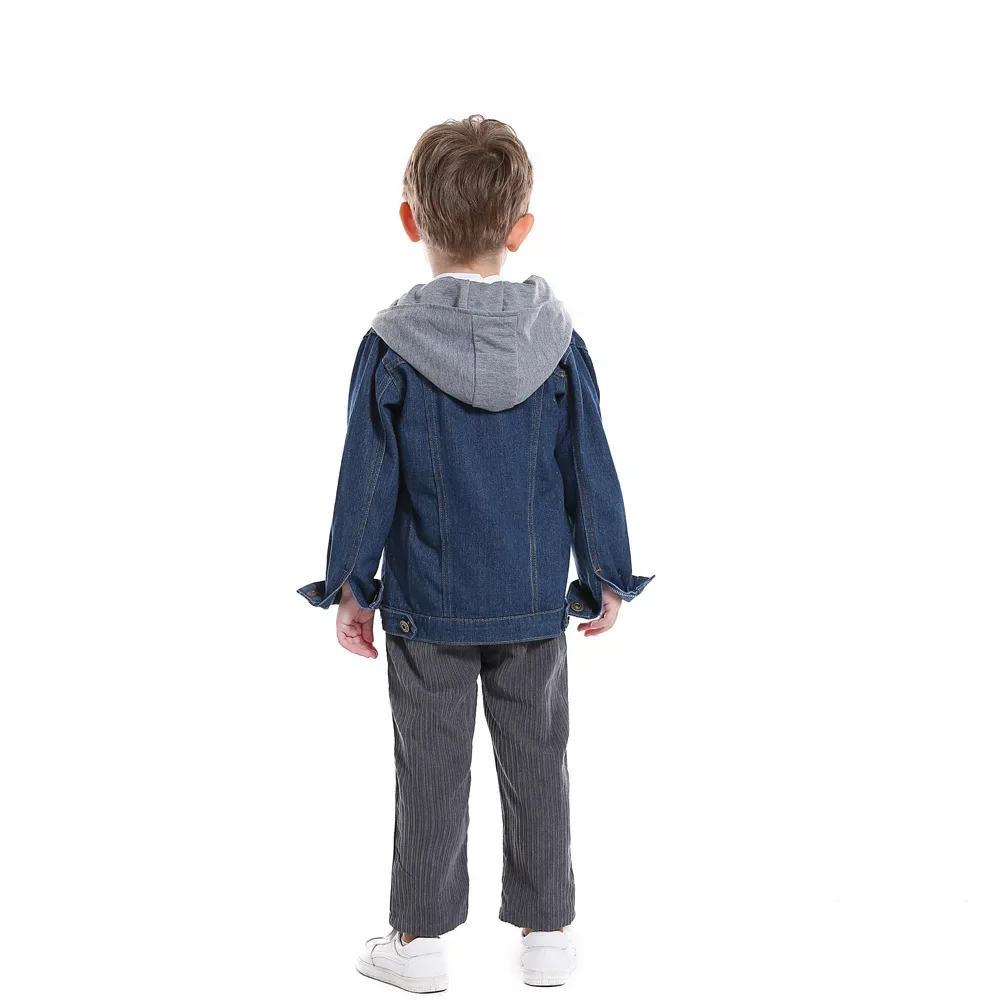 Джинсовая куртка с капюшоном для мальчиков 70-140 см свободное джинсовое пальто