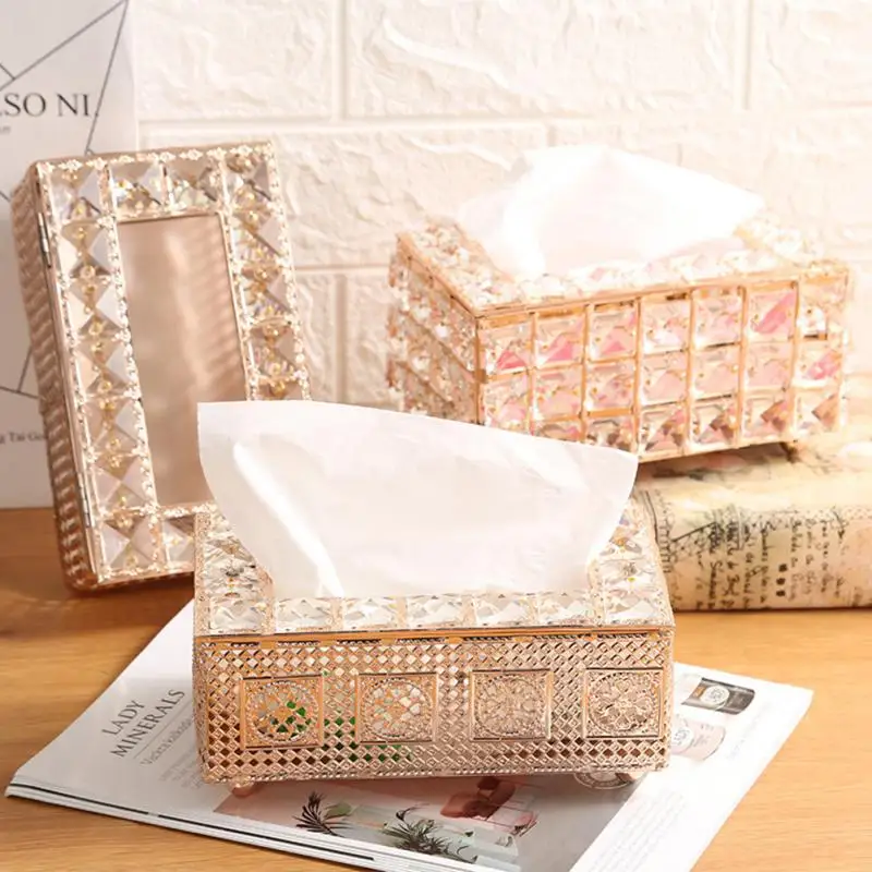 

Luxurious Tissue Paper Dispenser Metal Crystal Beautiful Gold Tissue Box Elegant Pumping Paper Storage Box Colorful Creative