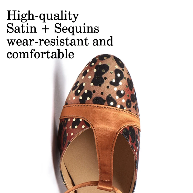 DKZSYIM Women Tango Dance Shoes Modern Tango Low Heel Shoes Leopard Print Close Toe Ballroom Dance Shoes Adjustable For Ladies