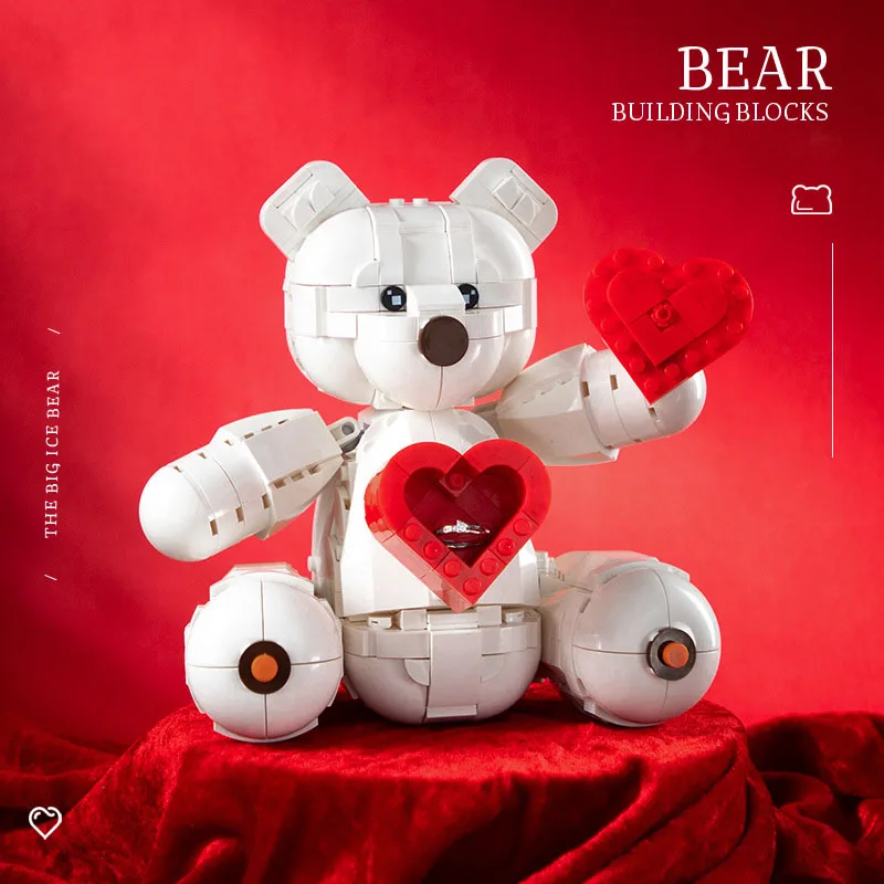 Милые Креативные Мультяшные животные Любовь Тедди Белый медведь строительные блоки куклы кирпичи сборные модели игрушки коллекция для девочек Подарки
