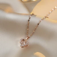 korean version of fashion rose gold zircon does not fade exquisite necklace love diamond clavicle chain birthday party gifts