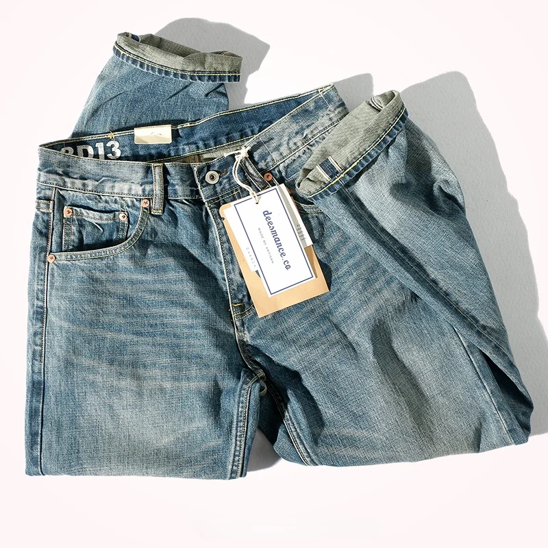 Jeans men's American retro autumn and winter heavy straight leg pants