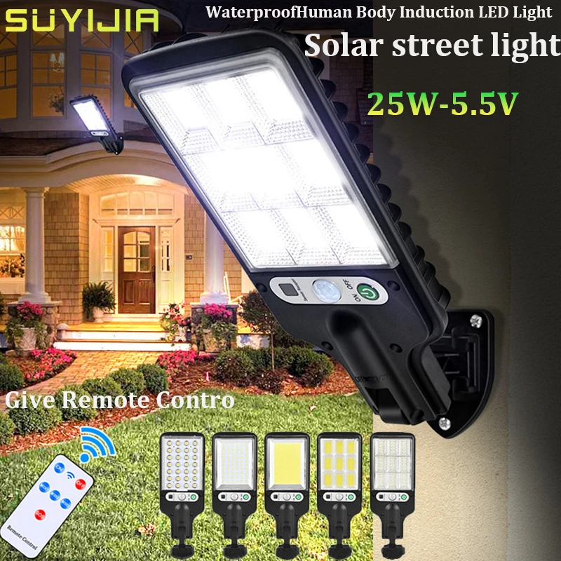 

New Outdoor Solar Street Light LED 2.5W 5.5V Waterproof Human Body Sensor Roadside Outdoor Wall Garden Light with Remote Control