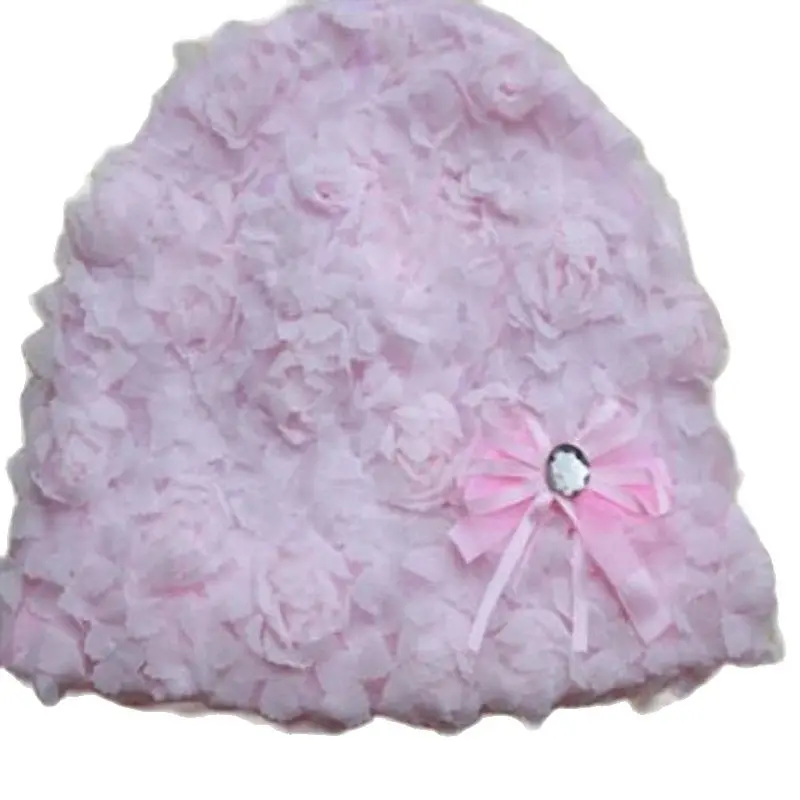 Polyester Flower Lace Children Hat Kids Cap Winter Decoration Skullie Beanie Bonnet Homme Chapeau for Baby Girls 0-4 Years