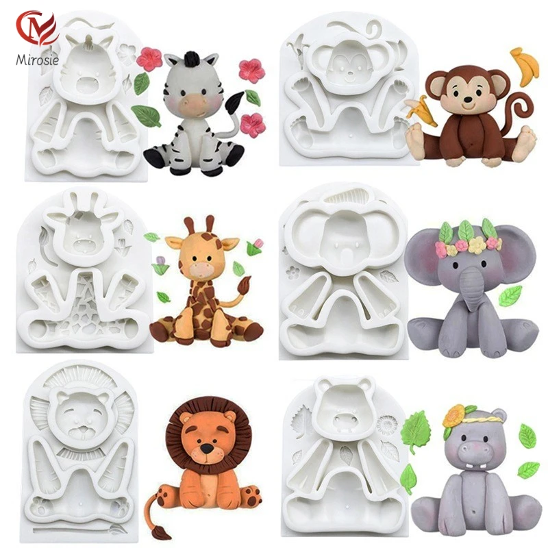 

Mirosie Baking Lion Giraffe Elephant Bear Monkey Hippo Silicone Mold Chocolate Mold Fondant Cake Decoration Accessories