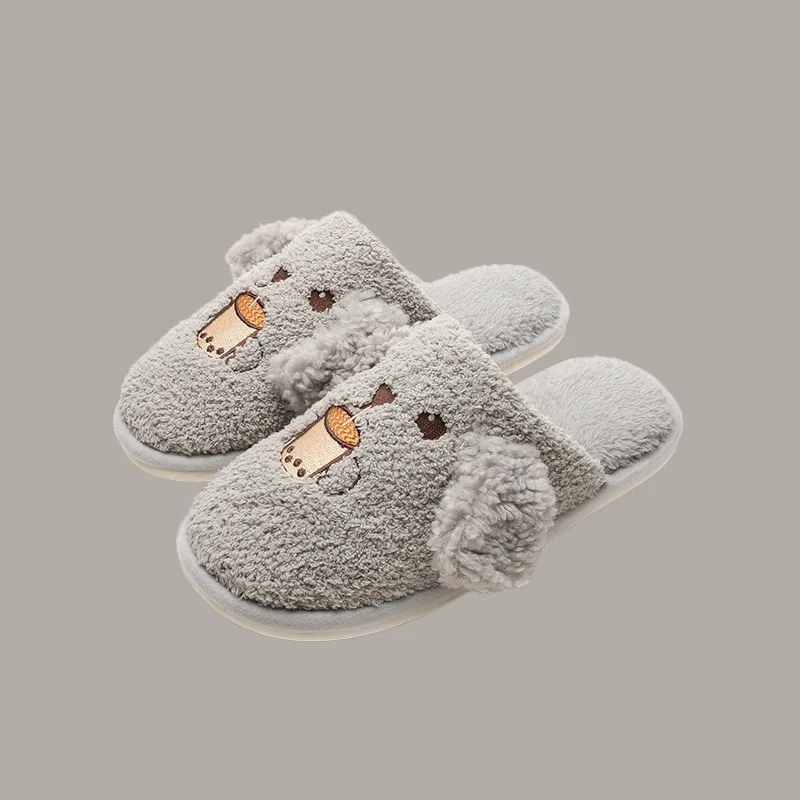 Home slippers women's plush cotton slippers women's warm anti-slip couple slippers wear-resistant Personalized deodorization