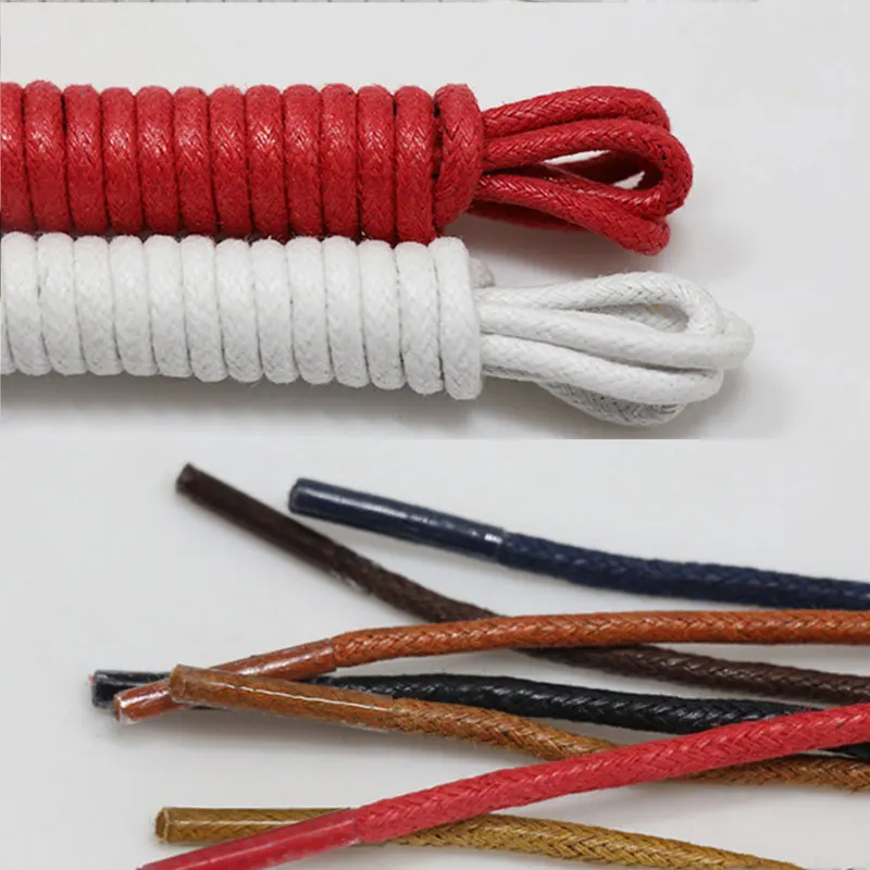 1Pair Cotton Waxed Solid Round Shoelaces Durable Cotton Shoelaces Oxford Shoe Laces Boots Laces Waterproof Leather Shoelace