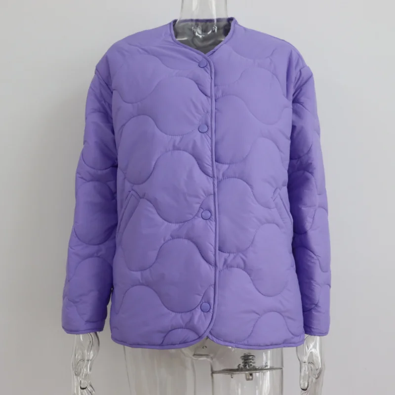 Women's Solid Short Pocket Round Collar Cotton Clothes Casual Loose Temperament Single Breasted Jacket Winter Warm Jacket