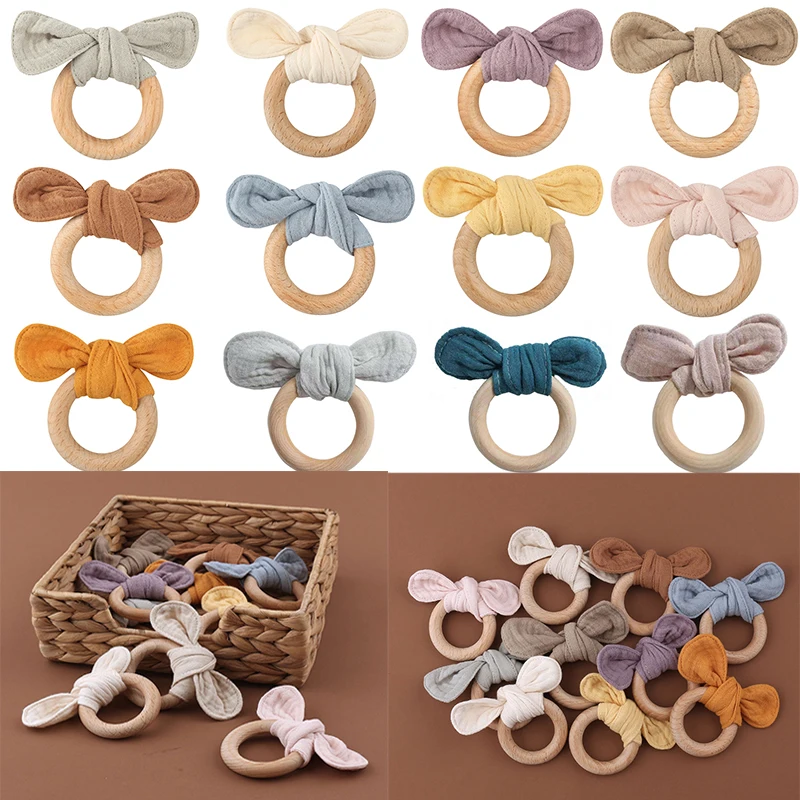 

1 pcs Pacifier Clips Chain Cotton Baby Bibs Teether Saliva Towel Pacifier Chain Bunny Ear Wooden Baby Gym Ring Teething Bracelet